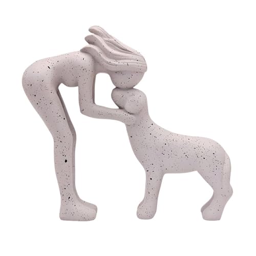 Estatua decorativa mujer y perro 6.18x5.51 pulg blanca