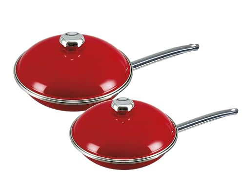 VITA 4-Piece Skillet Set with Lids, Enamel on Steel, Red, Dishwasher & Oven Safe up to 350? Quick & Even Heat Distribution, Non Stick, Scratch Resistant, High Gloss VITA 4-Piece Skillet Set with Lids, Enamel on Steel, Red, Dishwasher & Oven Safe up to 350? Quick & Even Heat Distribution, Non Stick, Scratch Resistant, High Gloss