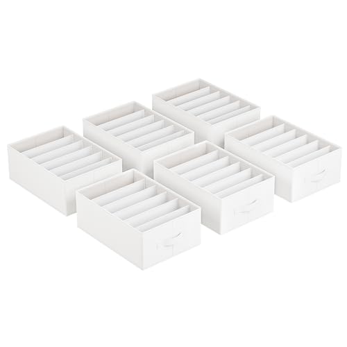 Image of SONGMICS Set of 6 Large Size Wardrobe Clothes Organizers, Cloud White | 6-Compartment Foldable Drawer Organizers with Handles, 16.5 x 11.8 x 6.7 Inches, for Pants, Sweaters, Jeans URUS009W03