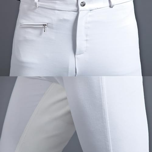 Kduplily Men's Full Seat Breeches Equestrian Horse Riding Pants for Men Horse Back Stretch Show Pants Black White Accessories (US, Numeric, 36, Regular, Regular, White)