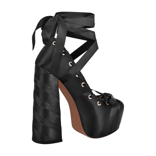 Platform Heels Chunky Bow Ribbon Pumps3