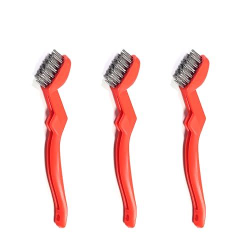 Golden Smile 3-Pack 7' Stainless Steel Wire Brushes - 40% Denser Than Standard Brushes - For Heavy-Duty Cleaning: Grill Grates, Uncoated Pans, Rust Removal, Deburring & Metal Cleaning