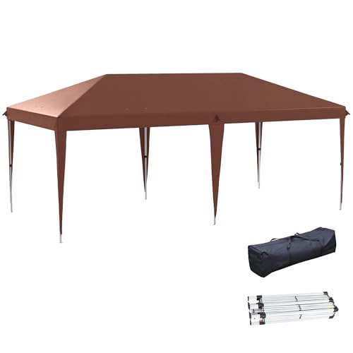 Outsunny Carpa Plegable Gazebo 6x3 m Pop up, Cenador Plegable con Altura Ajustable en 3 Niveles Toldo Anti UV y Bolsa de Transporte para Camping Fiestas Café