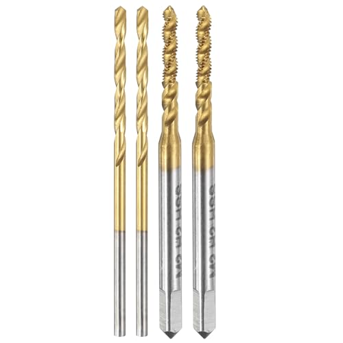 sourcing map Tap and Drill Bit Set, 2pcs M2 x 0.4 Metric Spiral Flute Thread Screw Taps & 2pcs 1.6mm Twist Drill Bits, Titanium Coated HSS-6542 Tapping Threading Tool Kit