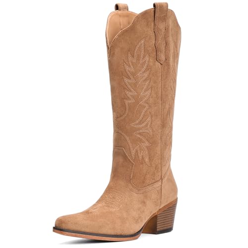 Image of IUV Suede Cowboy Boots for Women Mid Calf Western Cowgirl Boots