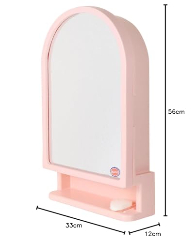 Image of CIPLA PLAST Ideal Wall Mounted Bathroom Mirror Cabinet with Storage Shelf, (Pink)