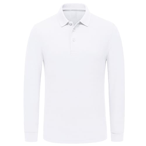 Polo de golf en coton classique blanc Miqieer manche longue pour homme exigeant