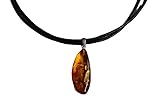Amades Inspiration Einzigartige BERNSTEIN Kette Anhänger an gewachsten Baumwollband (Silber)