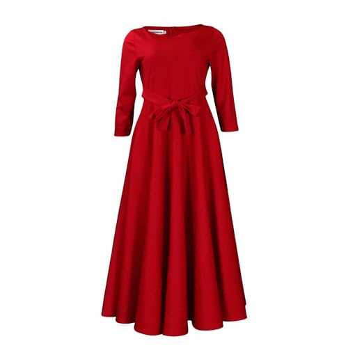Image of Hostoyo Women Plus Size Formal A Line Maxi Dress Self Tie Waist with Pockets Elegant Round Neck Swing Long Dresses