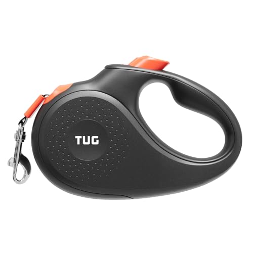 TUG 360 Tangle-Free Retractable Dog Leash | 16 ft Strong Nylon Tape (Small Black/Orange)