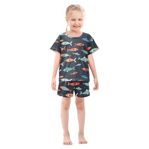ALAZA Fish Navy Blue Polka Dots Pajamas Short Sleeve 2 Piece Sleepwear Top and Bottom Pajama Set Unisex3