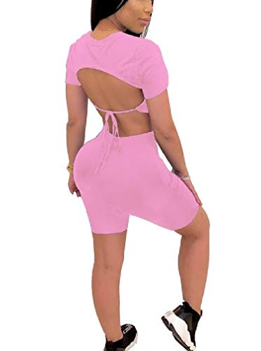 Conjunto feminino de calça curta com detalhe de cadarço e colado ao corpo da HEFASDM, rosa, Large