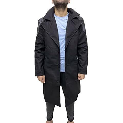 Billy Men's Long Coat Real Leather Patch Cotton Trench Coat Jacket (2XL) Cover