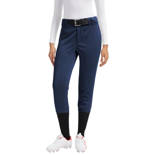 QBK Womens Softball Pants with Dual-Layer Knee - Lightweight Quick Dry Baseball Pants for Woman Adults Tweeners(Navy M)