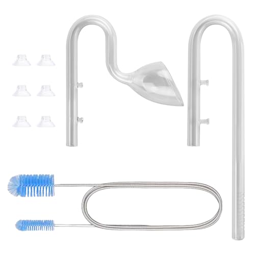 Image of 13mm Aquarium Glass Lily Pipe with Inflow, Outflow and Brush & 6 Suction Cups for 1 /2 inch ID (12 /16mm) Tubing