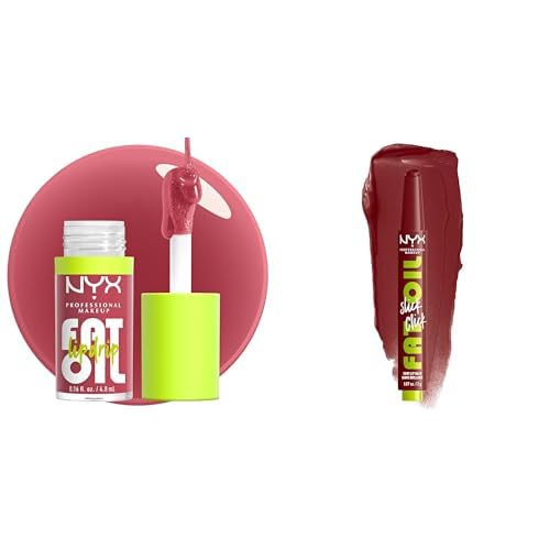 NYX Professional Make-Up Lippen-Makeup Set: Fat Oil Lip Drip feuchtigkeitsspendender Lipgloss, Nährende Öle, Farbe: Chillin like a Villain & Fat Oil Slick Click,Für gepflegte Lippen, Farbe: In a Mood