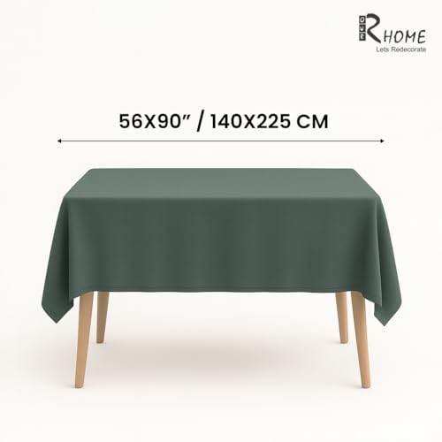 Image of R home 100% Cotton Solid Table Cover | 200 GSM Thick Fabric, Anti-Skid | Machine Washable & Reusable | Ideal for Dining Table & Centre Table, Easy Maintenance (Army Green, 56 x 90 Inch)