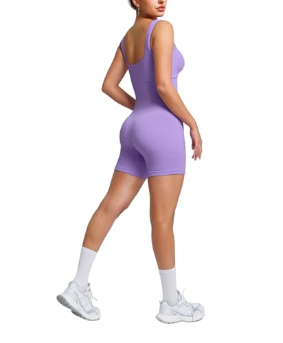 BRXL Shapewear Jumpsuits for Women Built-in Bra Square Neck One Piece Bodycon Bodysuits Shorts Summer Workout Outfits