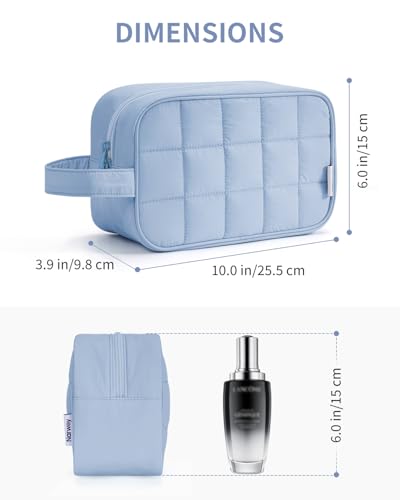 Image of Narwey Puffy Travel Toiletry Bag for Traveling Women Girl, Travel Bag for Toiletries, Cute Makeup Bag Cosmetic Bag Organizer, Quilted Make Up Skincare Medicine Bags (Blue)