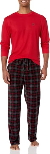 Beverly Hills Polo Club mens Beverly Hills Polo Polar Fleece W/Thermal Top Pajama Set Red Top With Char/Red Pants Medium US (MBL707AM)