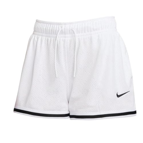 Nike Pantalones cortos de talle medio de malla Sportswear Essentials para mujer, Blanco, XXL