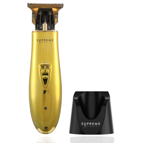 Supreme Trimmer - Tagliacapelli professionale da uomo per barbiere, baffi, cura della barba, trimmer da viaggio senza fili con LED e supporto - ST5200 oro cromato T-Shaper Li