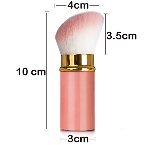 Rn Beauty Retractable Kabuki Brushes Foundation Brush Powder Brush Blush Brush Extensible Makeup Brush Face Blender Brush Professional Mineral Blending Buffing Concealer Brush Aluminum Case Portable With Cover (Angled Top, Pink) #TOP2