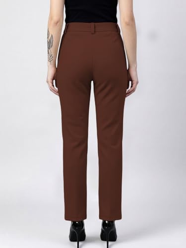 Image of Women's High Waist Formal Straight Fit Trousers Premium Stretch Office Pants Front Pleated Design Smart Workwear Bottom for Office, Casual & Business Wear