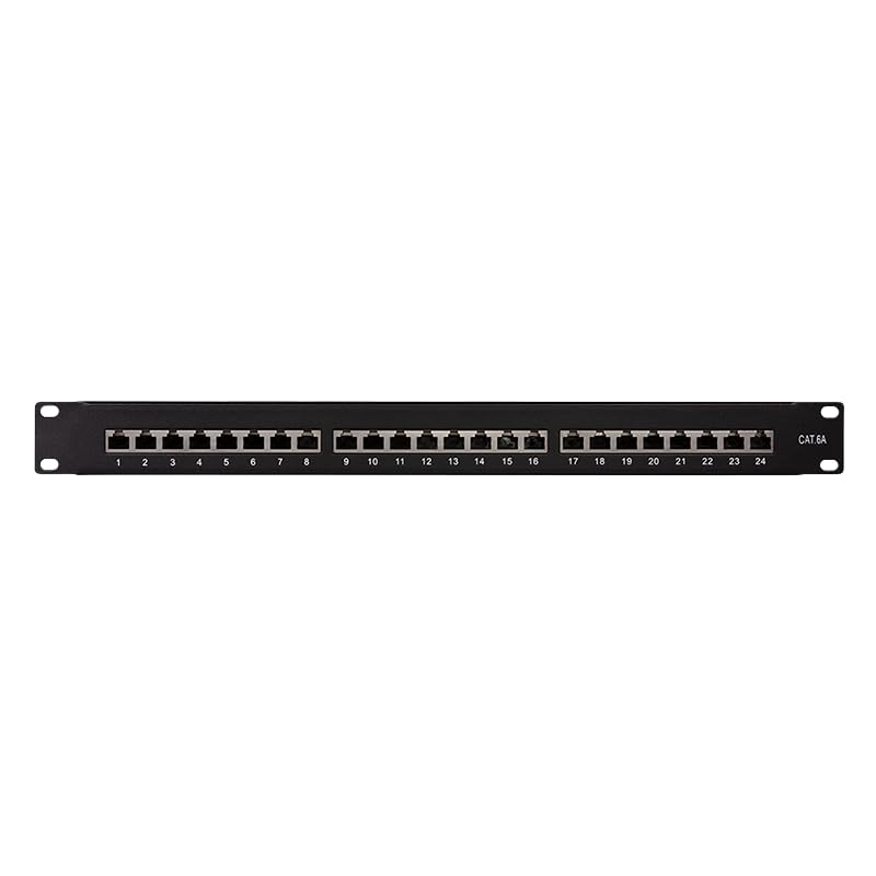 CAT 6A Patchpanel Verteilerfeld 24 Port - Desktop 19" Zoll Rackeinbau Servermontage RJ45 Geschirmt - TIA568A TIA568B - schwarz