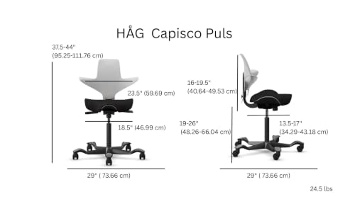 Image of HAG Capisco Puls Sit-Stand-White Base-Gray Frame-Black Vinyl Pad