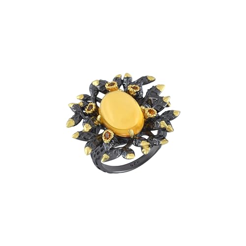 Bague plaquée or rhodium noir citrine jaune facettée bijou tendance femme taille 56