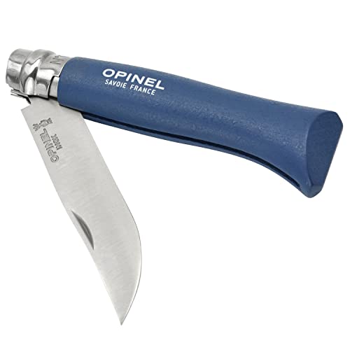 Opinel - N°08 Baroudeur Cuchillo de Bolsillo en Blister - Hoja de 8,5 cm de Acero Inoxidable - Mango de Carpe - Anillo de Seguridad Virobloc - Fabricación Francesa - Azul Oscuro