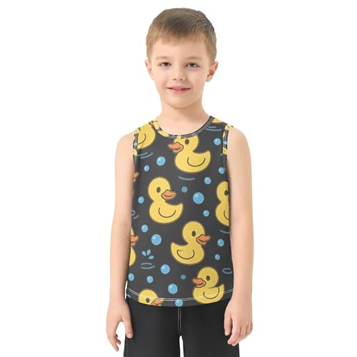 JUNZAN Yellow Rubber Duck Dark Boys Tank Top Sleeveless Casual Vest Tees Kids Shirt for Soccer Teenis Exercise Beach 3T2