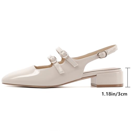 Mostrin Mary Jane Shoes Women Slingback Chunky Low Heels for Women Closed Rounded Toe Ankle Strap Pumps Daily Wedding Party Dress Shoes2