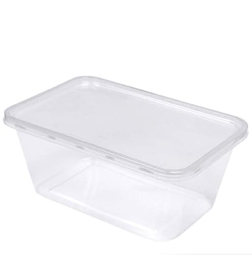 LEO Pack of 10 Plastic Food Containers with lids | 1000ml | Microwavable, Freezer & Dishwasher Safe - Ideal for storage | meal prep & takeaway tubs | Heavy Duty | Clear (1000ml)