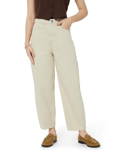 Image of Amazon Brand - Symbol Women's Barrel Fit Denim Jeans | Tapered Balloon | High Rise | Ankle Length (Available in Plus Sizes)
