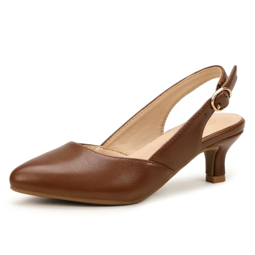 Image of PANDANINJIA Girls Dress Shoes Kitten Heels Sandals Closed Pointed Toe Slingback Flower Girl Little Big Kid Wedding Party School Pumps Shoes