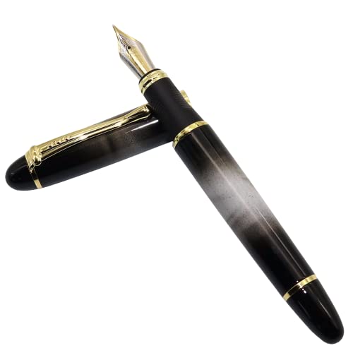 Levin Jinhao X450 Fountain Pen, Gold Trim, Medium Nib, Black & White