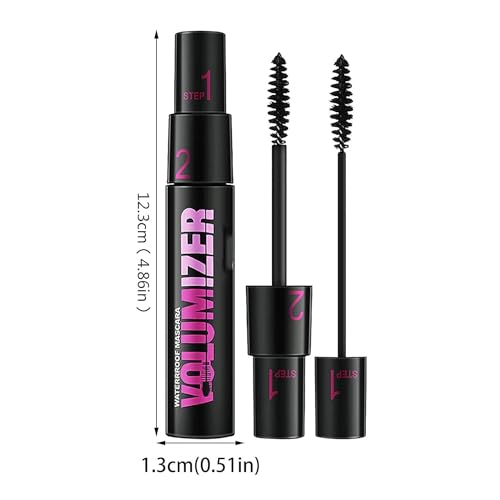 Image of 2 In 1 Dual-Brush Black Mascara Waterproof, Long Lasting, Smudge Proof, Thickening, Lengthening, Curling Natural Lashes, Fiber Lash Mascara (Black)