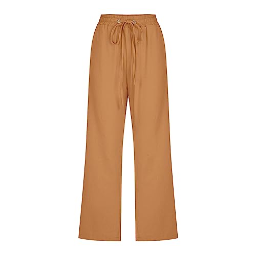 Women Summer Linen Capri Pants Trendy Wide Leg Elastic Waisted Cropped Pants Baggy Pockets Comfort Beach Casual Trousers3