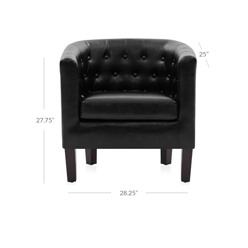 Image of BELLEZE Black Accent Chairs for Living Room, Elegant Arm Chair Upholstered Tufted Barrel Chair Club Chair for Bedroom with Sturdy Legs and Faux Leather - Berlinda (Black)