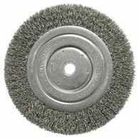 Weiler 01125 6" Narrow Crimped Wire Wheel, Short Trim, .014, 5/8"-1/2" A.H.
