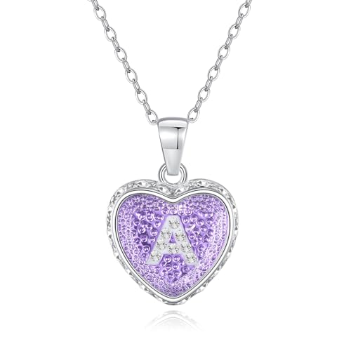 Ahiller Heart Initial Necklace,Crystal Diamond Letter Pendant,19