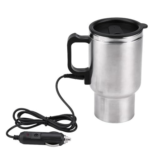 Ejoyous Car Electric Mug, 12V 450ml Electric Incar Stainless Steel Travel Heating Cup, Car Heating Kettle with Airtight Lid for Heating Water, Coffee, Milk and Tea