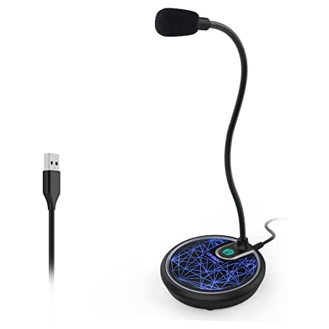 Desktop USB Microphone for Computer PC Plug & Play Laptop Microphone with LED Light Panel & Mute Button Indicator Compatible with Windows/Mac/PS4 for Gaming, Streaming, Twitch, Podcast(1.69m/5.54ft) Cover