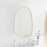 EGHOME 36 x 26 Brushed Nickel Irregular Mirror Brushed Silver Asymmetrical Accent...