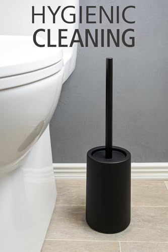 Spirella Tube Bürste Toilettenbürste Klobürste WC Garnitur aus Porzellan matt schwarz, Edelstahl, Noir Mat