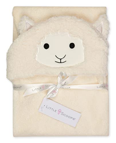 iscream Little Scoops Toddler 100% Cotton Lamb Hooded Towel with Thick Terry Embellished Hood