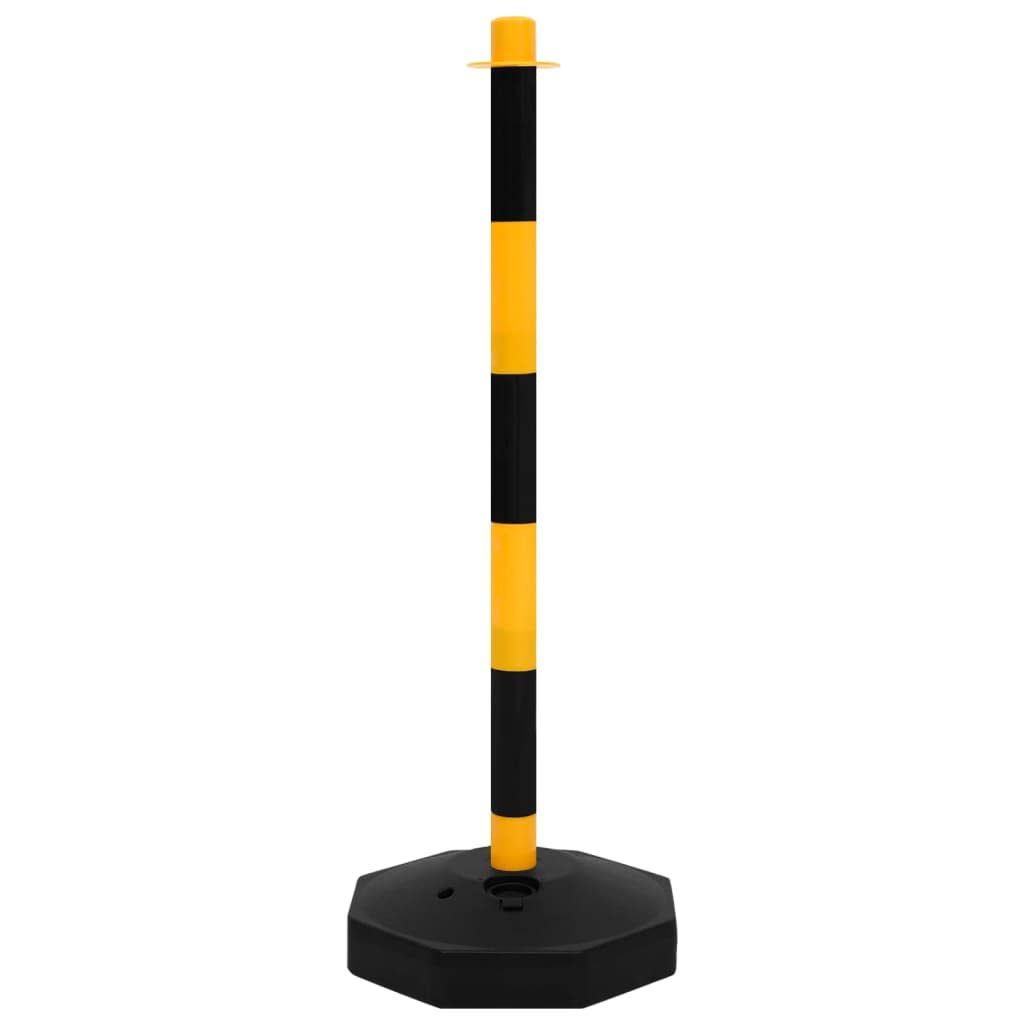 Juego de postes de cadena de plástico de 10 m, 10 postes de polietileno, 90 cm de alto, color amarillo y negro, con base rellenable para aparcamiento, almacén, exterior