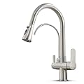 MENATT Filter Kitchen Faucet with Drinking Water Faucet, High Arc Pull Down 3-Way Kitchen Faucet, 3 in 1 Sink Cold and Hot Mixer Tap (Brushed Nickel)